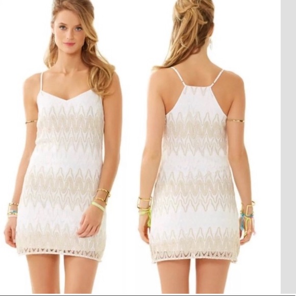 lilly pulitzer white dress with gold
